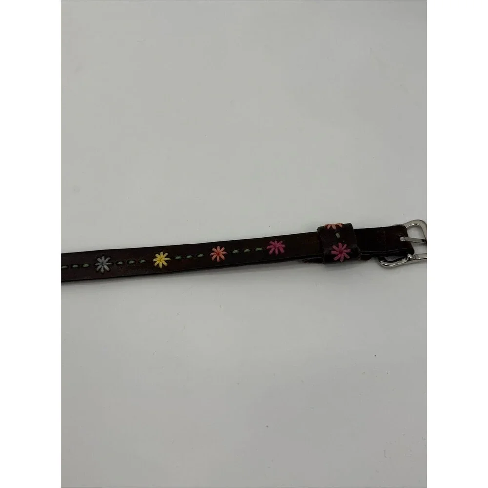 Dockers Brown Leather Embroidered Floral Belt Size Medium Boho